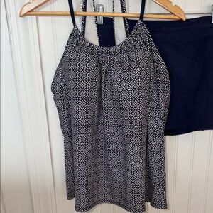 Kona Sol Bathing Suit top and Board shorts Navy Patterned